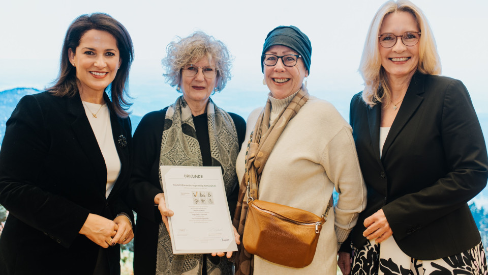 Staatsmininsterin Michaela Kaniber, Mathilde Brandis (RTG), Sabine Teisinger (RTG) und Barbara Radomski (Geschäftsführerin BayTM)